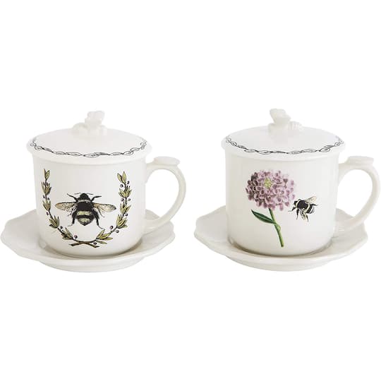 Hello Honey; Hello Honey® Bee Image Cup, Lid, Saucer & Strainer Set; Category:Coffee Mugs & Tea Cups; Image:1